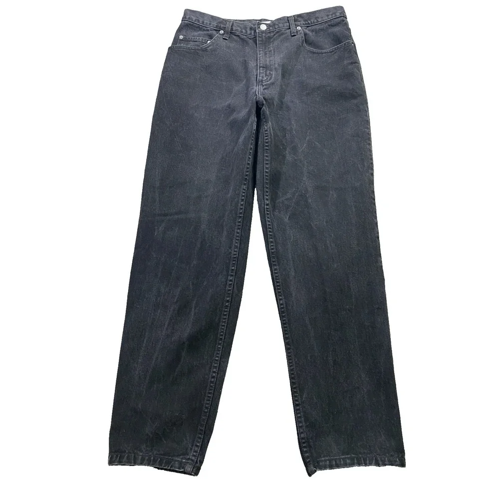 Guess Mens 36 (Fits 34x31) Straight Fit Vtg 90s Y2K Denim Jeans Black‎ Whiskers